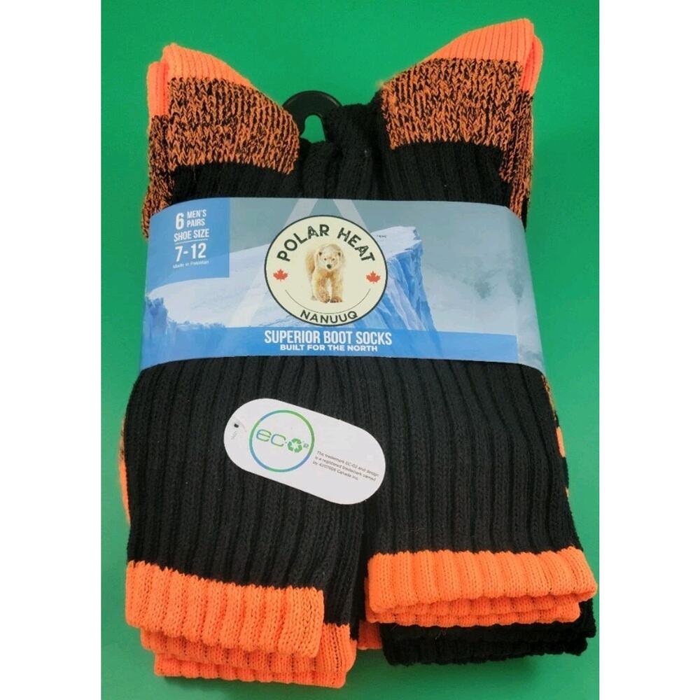 Polar Heat Nanuuq Men's Winter Boot Socks 6 Pairs - Shoe Size 7-12